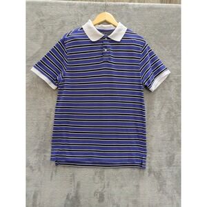 Preppy Striped Polo Shirt Mens Medium Blue White Black Cotton PBX Basics